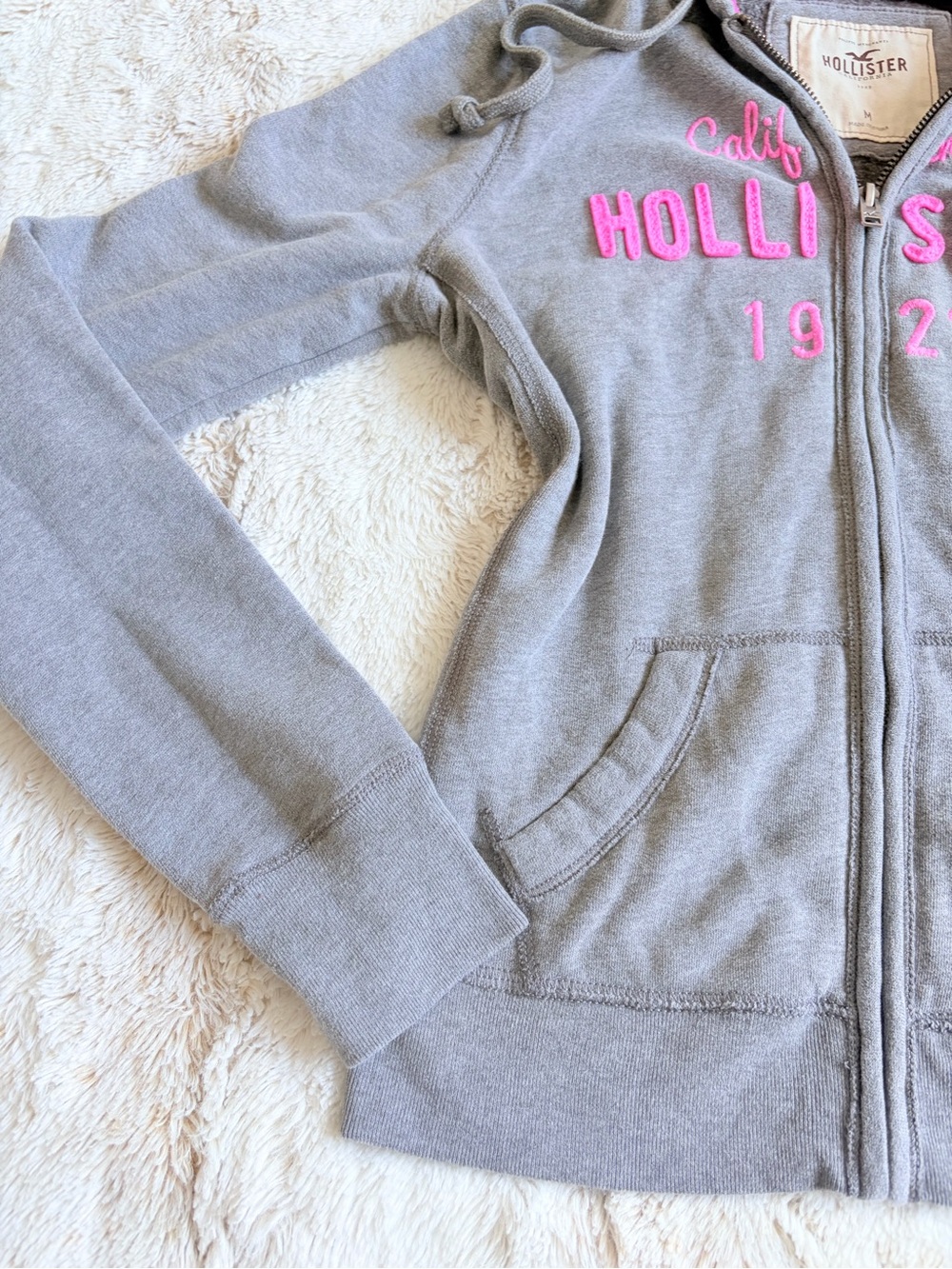 🩷 Hollister Y2K Grey Pink Logo Full Zip Hoodie McBling Mall Bella Swan Preppy - Picture 4 of 13